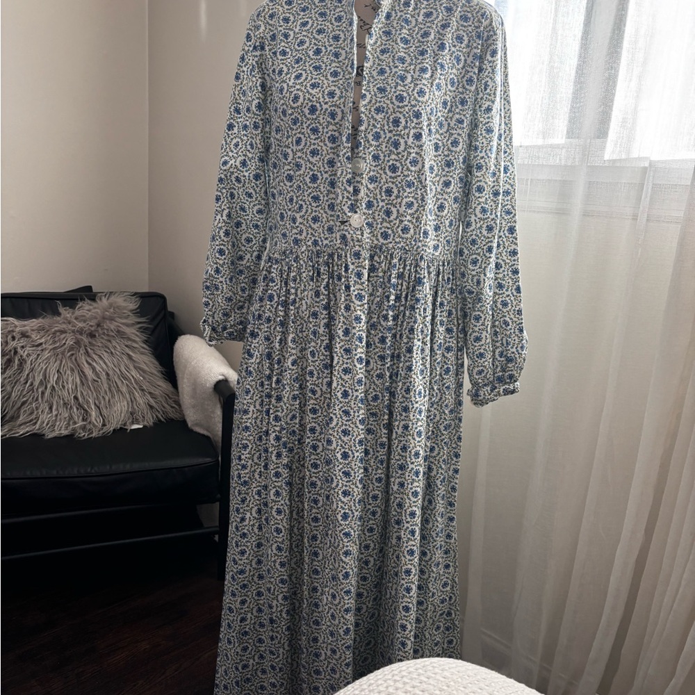 Ballerina farm style vintage Blue Floral Long Sleeve Maxi Dress
